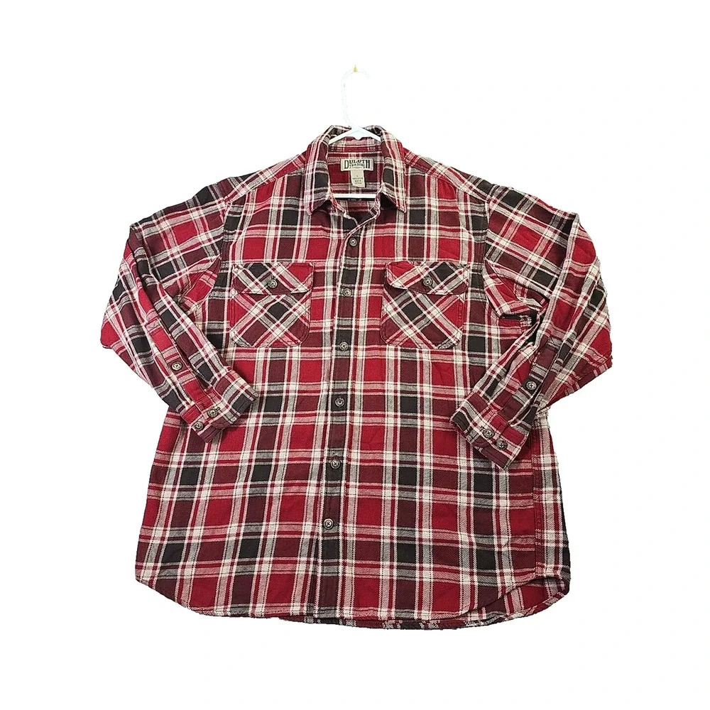 Duluth Trading Flannel Shirt Mens Large Red Plaid Button Shacket Heavy Workwear